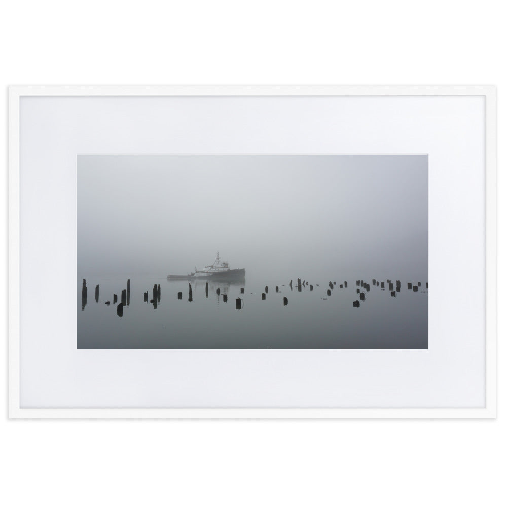 Ship in Fog Framed Photo