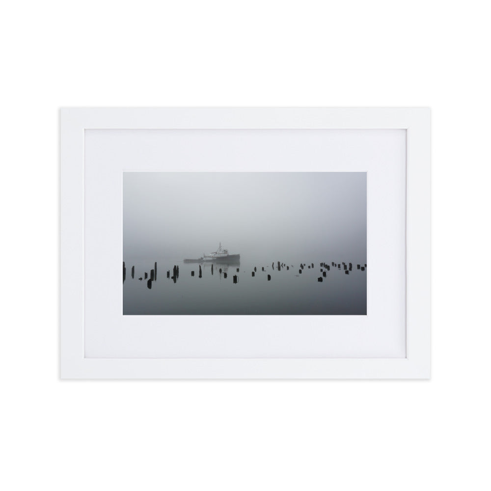 Ship in Fog Framed Photo