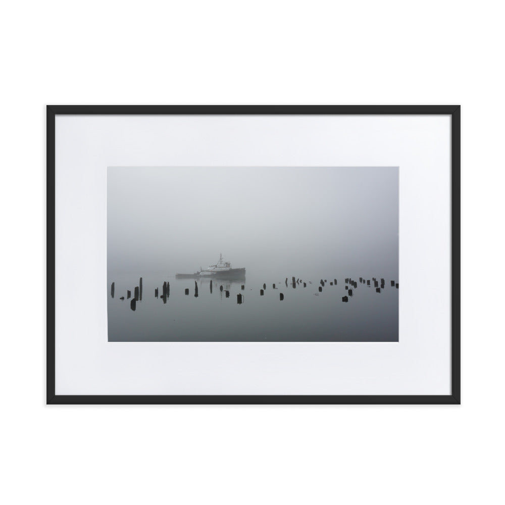 Ship in Fog Framed Photo