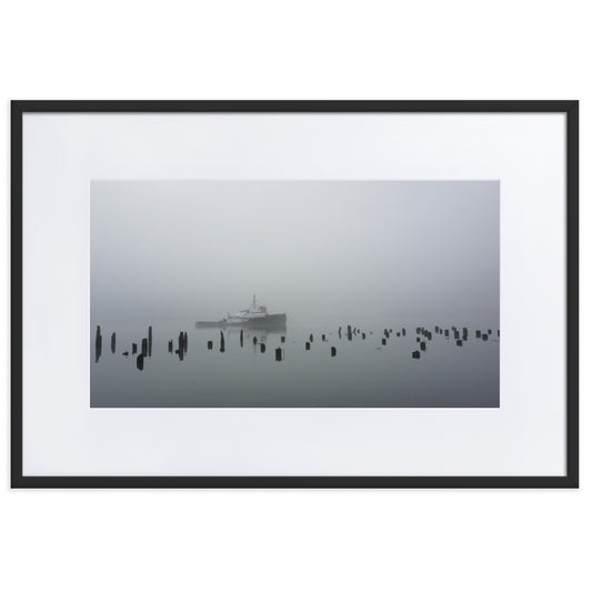 Ship in Fog Framed Photo
