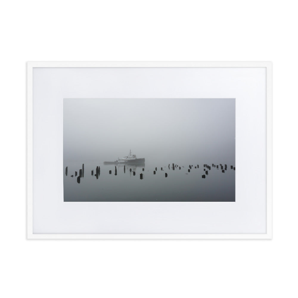 Ship in Fog Framed Photo