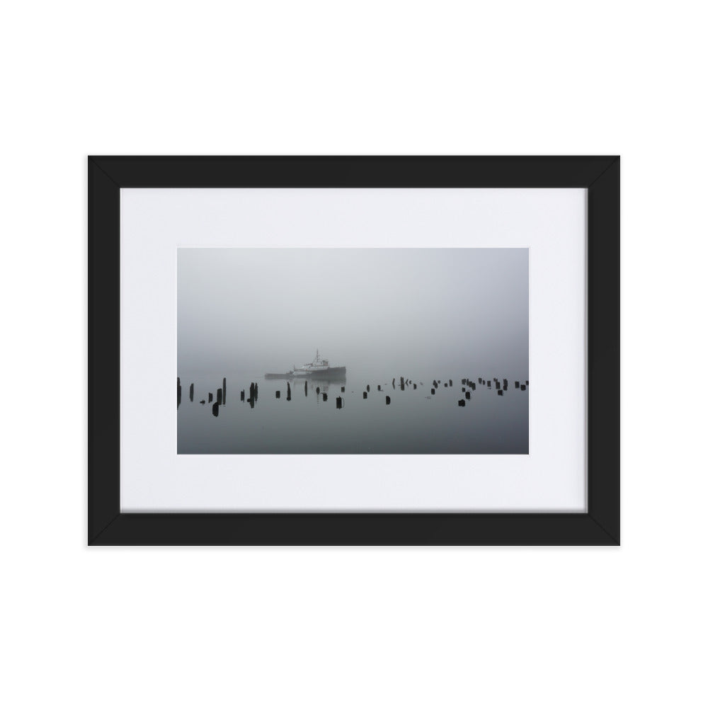 Ship in Fog Framed Photo